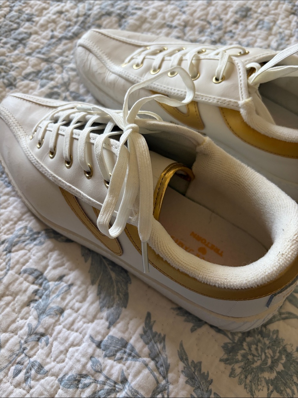 Draper James White Sneakers with Gold Accents